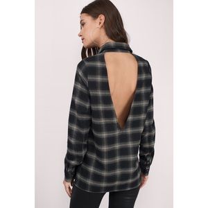 Tobi Backless “Never Leave” Black Plaid Shirt